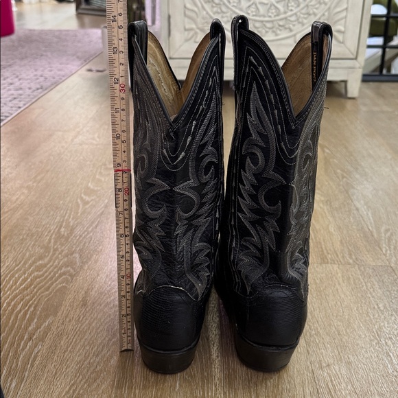 Dan Post Vintage 90s Teju Black Exotic Embossed Lizard Skin Leather Cowboy Boots - Picture 7 of 12